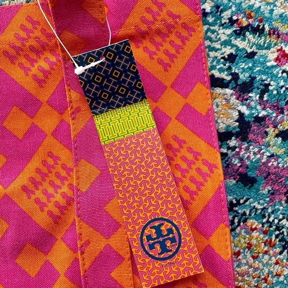 Tory Burch New Pink Orange Breast Cancer Canvas Tote Bag - Picture 3 of 12